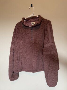 Ampersand Avenue Sherpa Pullover Large Mauve Half Zip Hoodie Cozy Oversized